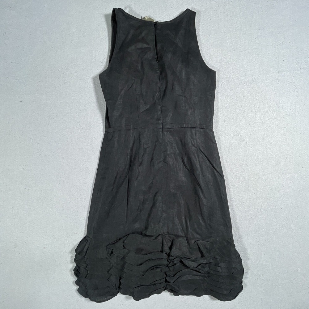 Taylor Nordstrom Linen Shift Dress Women Size 2 Ruffle Black Minimalist - Picture 11 of 15